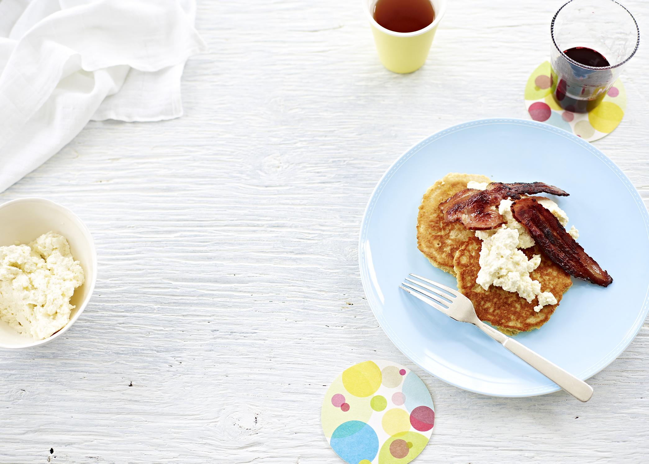 Oat Pancakes with Bacon and Ricotta