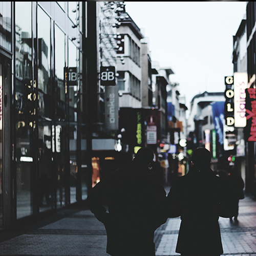 Busy shopping strip